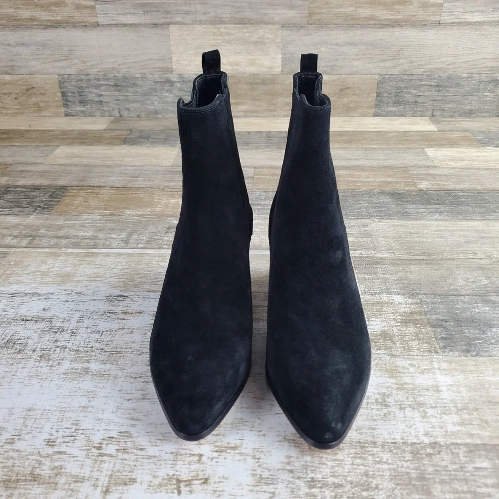 Veronica‎ Beard Alina Womens Chelsea Boots Sz 7 M Black Suede Leather Block Heel